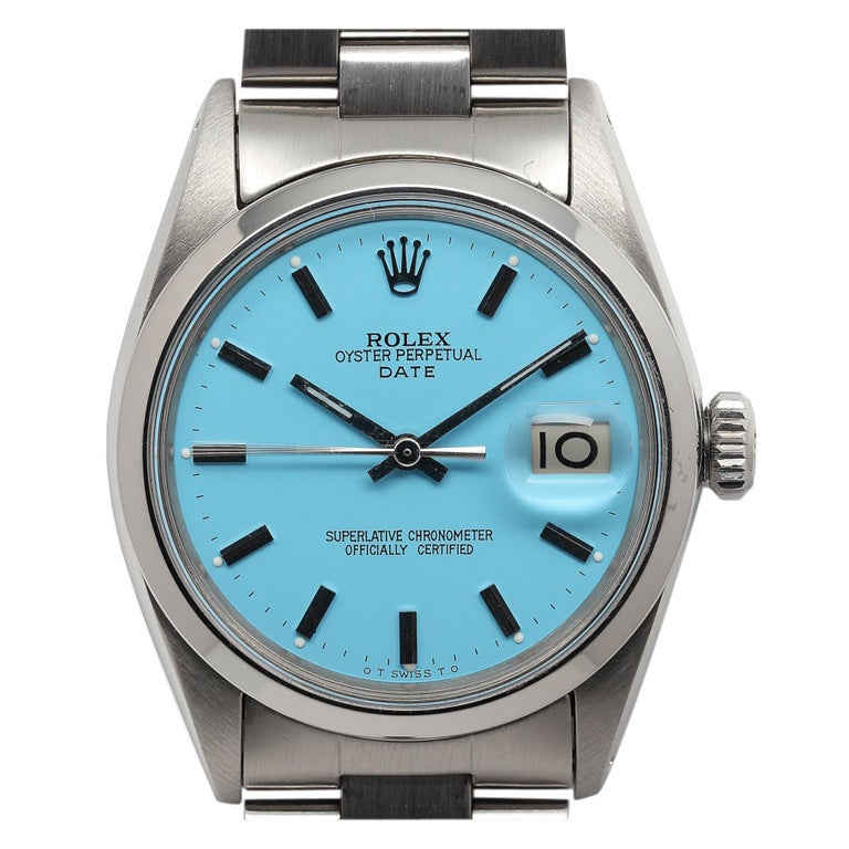 Rolex Oyster Perpetual Date Wristwatch with Custom Blue Dial