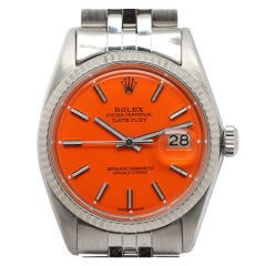 Rolex Steel Datejust Watch with Custom Orange Dial circa 1968