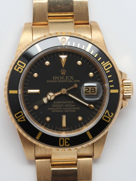 Rolex Yellow Gold Submariner Wristwatch Ref 16808 circa 1986