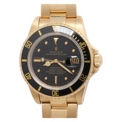Rolex Yellow Gold Submariner Wristwatch Ref 16808 circa 1986