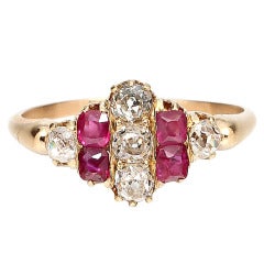 1900s Ruby, Old Mine Cut Diamond and Gold Ring