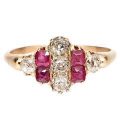 1900s Ruby, Old Mine Cut Diamond and Gold Ring