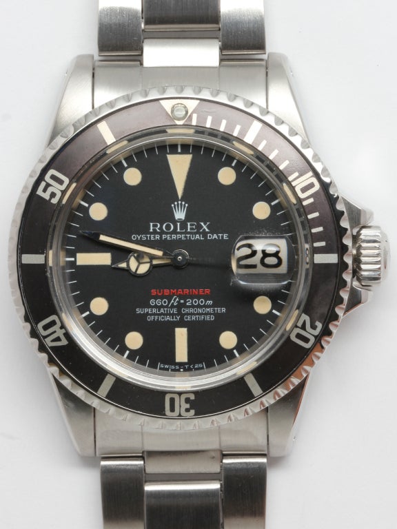 Rolex Stainless Steel Red Submariner Wristwatch Ref 1680 circa 1972
