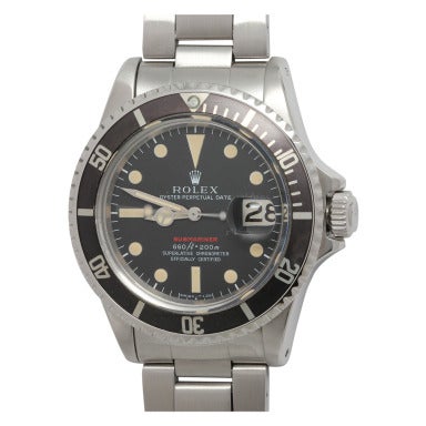 Vintage Rolex Stainless Steel Red Submariner Wristwatch Ref 1680 circa 1972