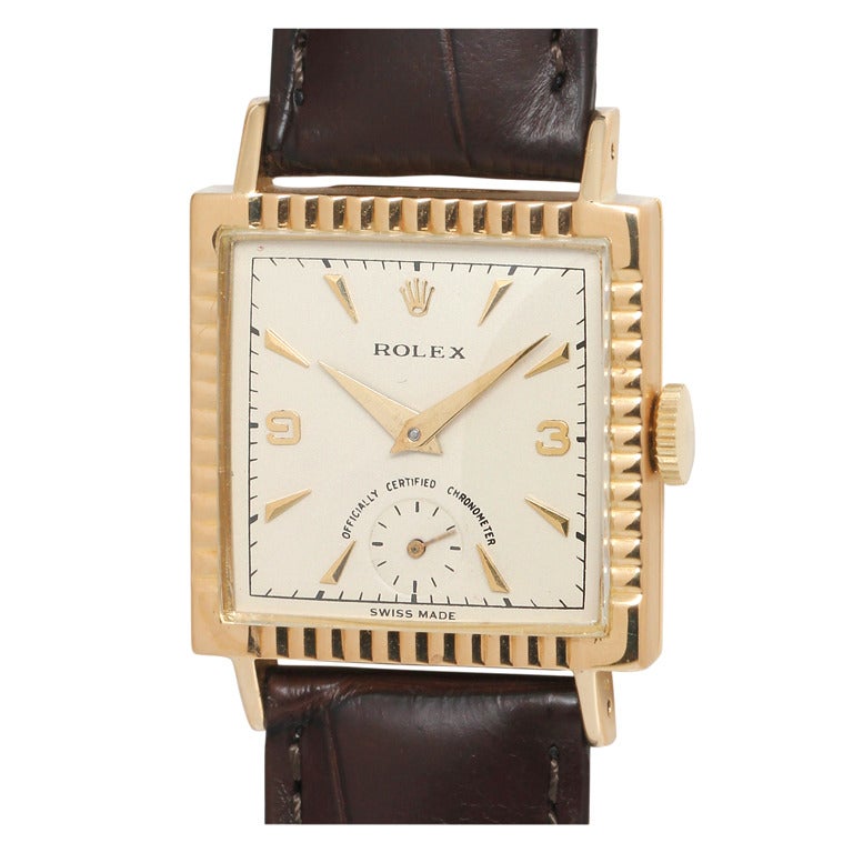 Rolex Yellow Gold Square Dress Model Wristwatch circa 1950s