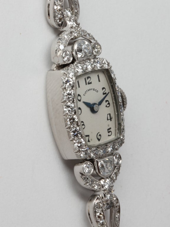 Tiffany & Co Lady's Hamilton Platinum and Diamond Wristwatch In Good Condition In West Hollywood, CA