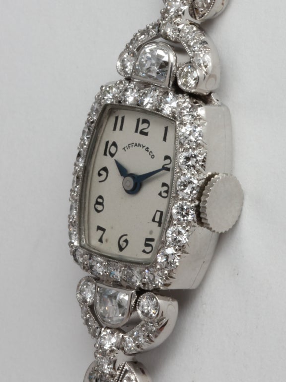 Tiffany & Co Lady's Hamilton Platinum and Diamond Wristwatch In Good Condition In West Hollywood, CA