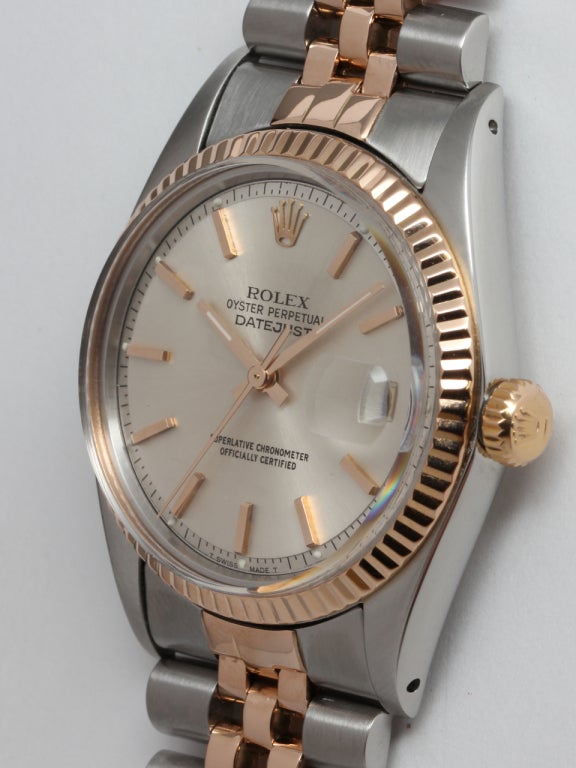 Rolex Rose Gold and Stainless Steel Datejust Wristwatch circa 1975 In Excellent Condition In West Hollywood, CA