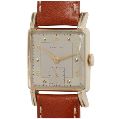 Hamilton Gilt Square Wristwatch with Fluted Lugs
