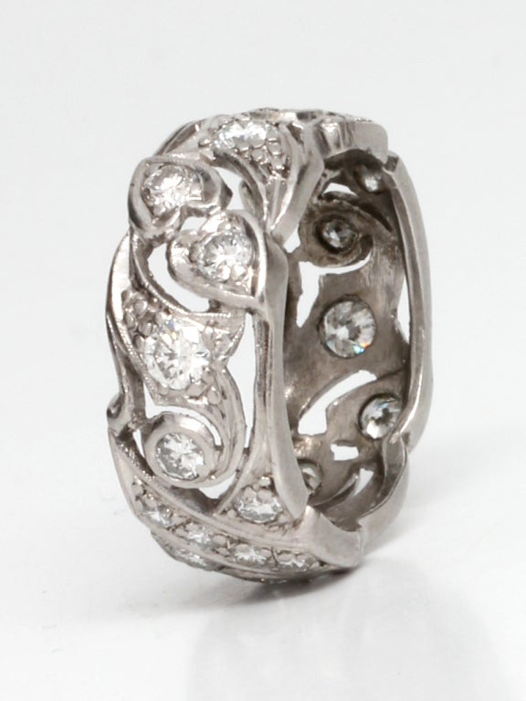 1950s Diamond Set Wide Platinum Eternity Band In Excellent Condition In West Hollywood, CA