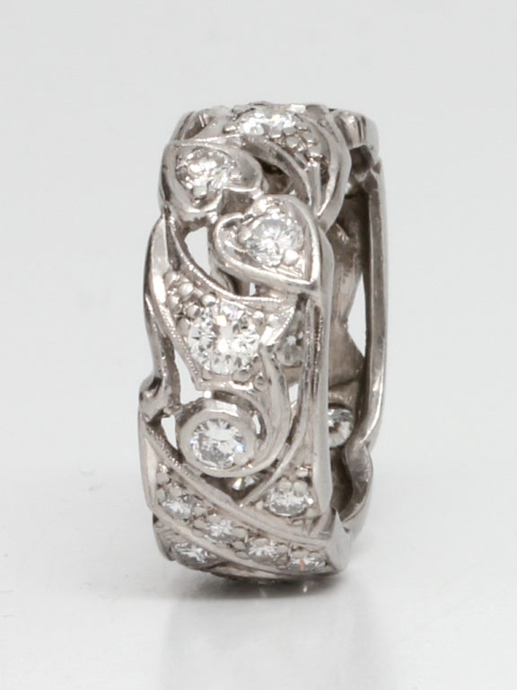 Women's 1950s Diamond Set Wide Platinum Eternity Band