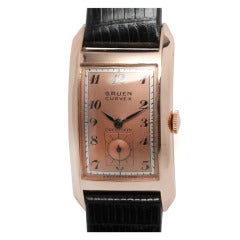Vintage Gruen Pink Gilt Curvex Wristwatch circa 1940s