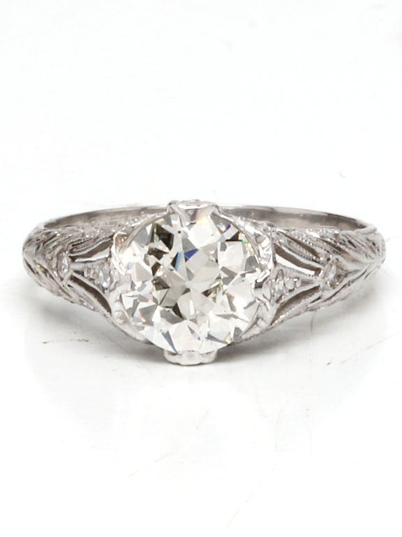 Edwardian platinum engagement ring with 1.43ct old European cut diamond 