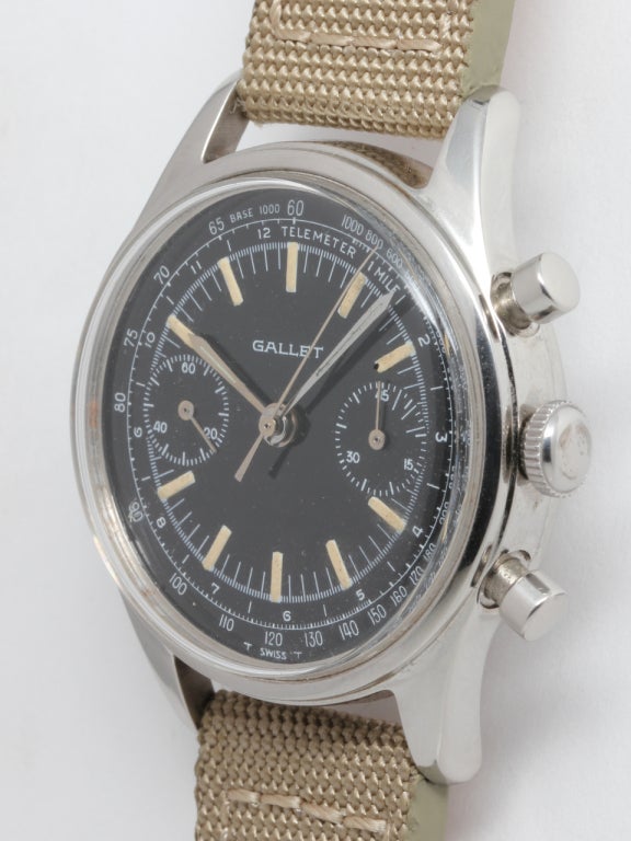 Men's Gallet Stainless Steel Military Chronograph Wristwatch circa 1950s