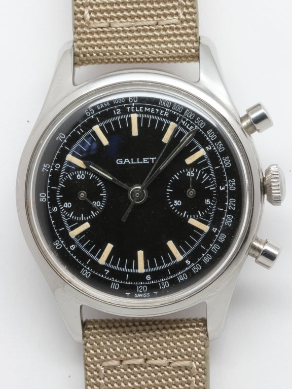 Gallet Stainless Steel Military Chronograph Wristwatch circa 1950s 1