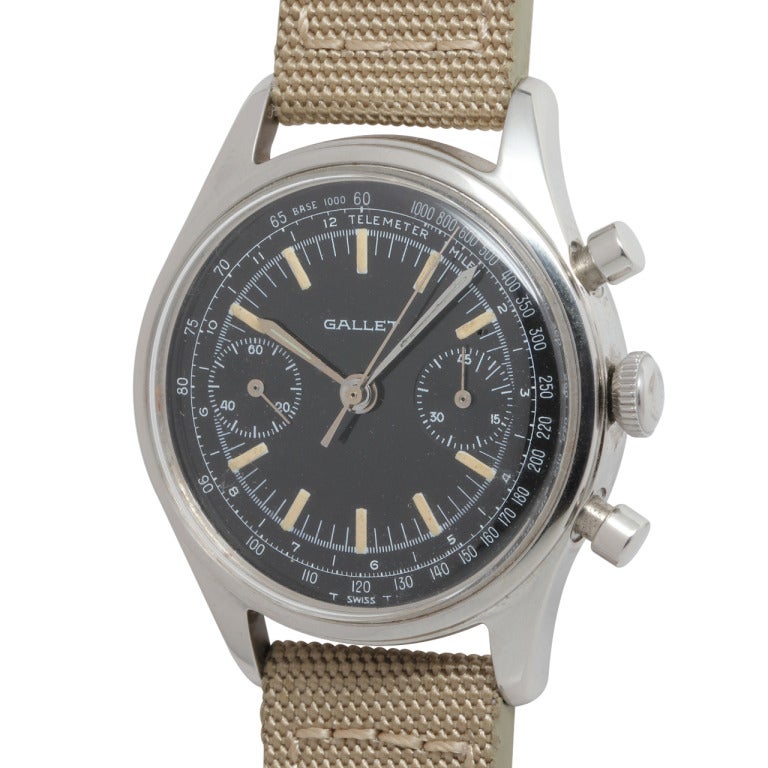 Gallet Stainless Steel Military Chronograph Wristwatch circa 1950s