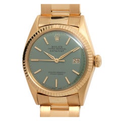 Rolex Yellow Gold Datejust Wristwatch with Custom Moss Green Dial circa 1964