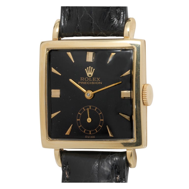 Rolex Yellow Gold Square Dress Model Wristwatch circa 1950s