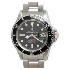 Retro Rolex Stainless Steel Red Submariner Wristwatch circa 1970