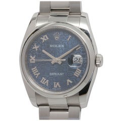 Rolex Stainless Steel Datejust Wristwatch with Blue Anniversary Dial circa 2006