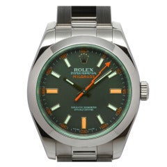 Rolex Stainless Steel Milgauss Wristwatch with Green Sapphire Crystal