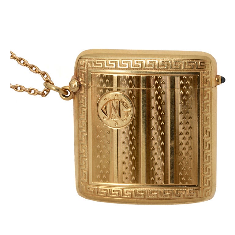 Art Deco Yellow Gold Match Safe Locket Necklace, circa 1910-20's For Sale