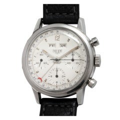 Vintage Heuer Stainless Steel Carrera 12 Dato Triple-Calendar Chronograph Wristwatch