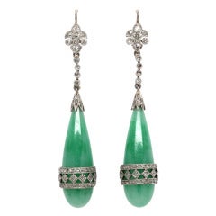 Vintage Jadeite Rose Cut Diamond Earrings 