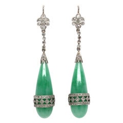 Jadeite Rose Cut Diamond Earrings