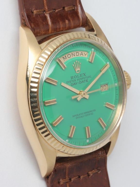 Rolex Yellow Gold Day Date with Custom Colored Green Dial circa 1972