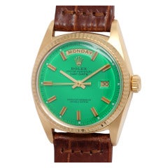 Vintage Rolex Yellow Gold Day Date with Custom Colored Green Dial circa 1972