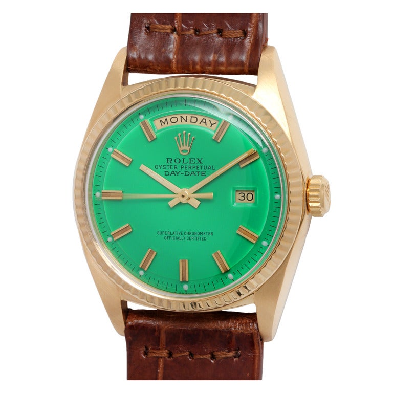 rolex day date yellow gold green dial