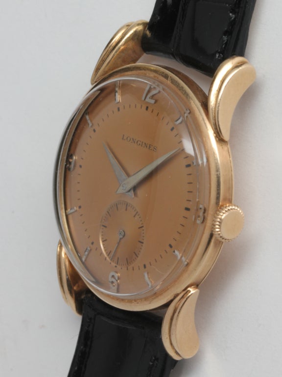 Longines Rose Gold Wristwatch circa 1950s In Excellent Condition In West Hollywood, CA