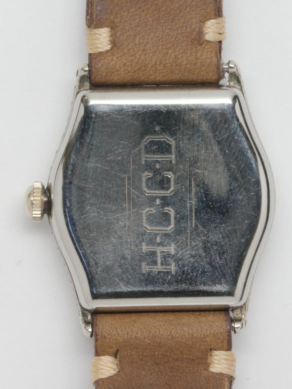 Illinois White Gold-Filled Mate Wristwatch with Engraved Bezel circa 1930s 1