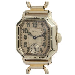 Waltham Green Gilt Metal Art Deco Wristwatch circa 1930s