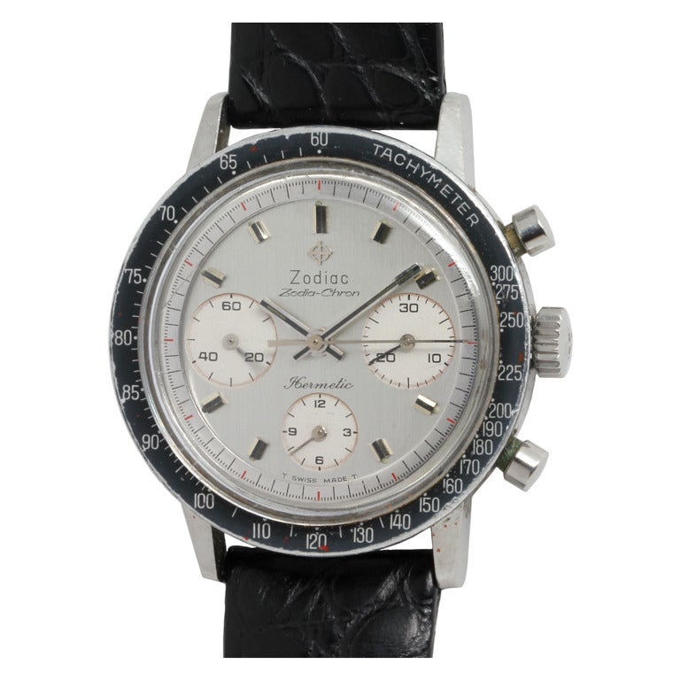 Zodiac Stainless Steel Zodia-Chron Hermetic Chronograph Wristwatch circa 1960s
