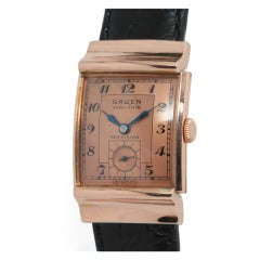 Vintage Gruen Rose Gilt Metal Veri-Thin Rectangular Wristwatch circa 1940s
