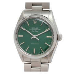 Rolex Stainless Steel Air-King Wristwatch with custom Hunter Green Dial c. 1984