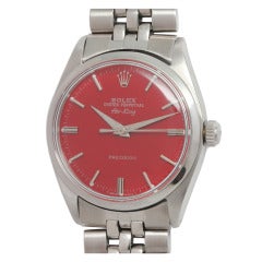 Vintage Rolex Stainless Steel Air-King Wristwatch with custom Tomato Red Dial circa 1962
