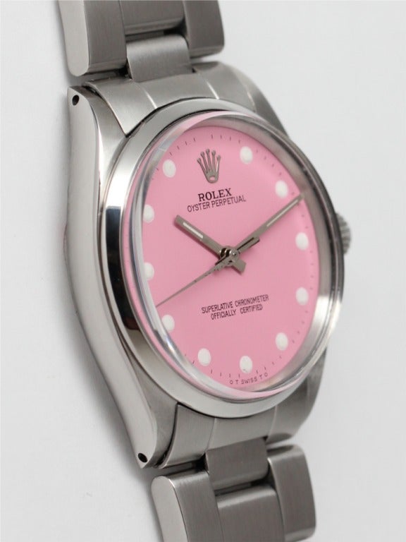 Rolex Oyster Perpetual Wristwatch with custom Peppermint Stick Dial circa 1985