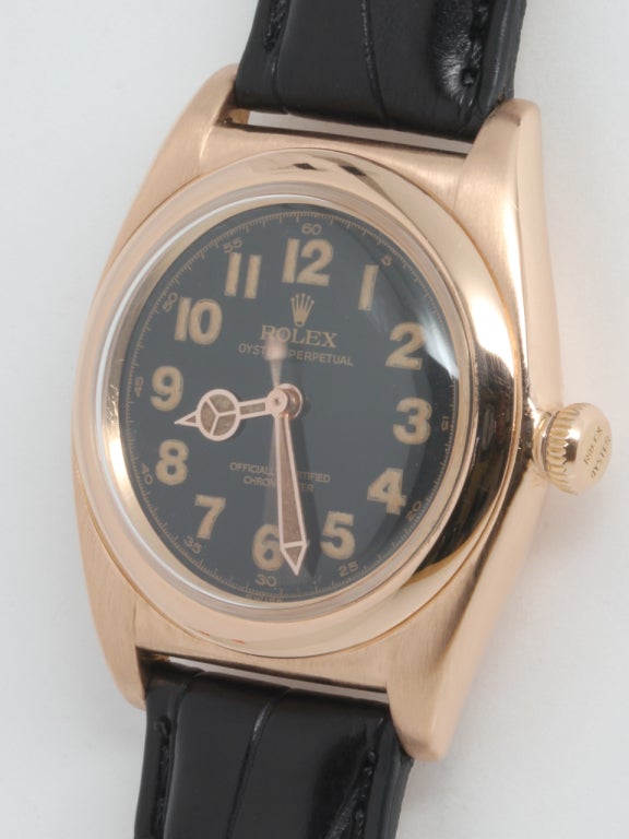 Rolex Rose Gold Bubbleback Wristwatch circa 1940s In Excellent Condition In West Hollywood, CA