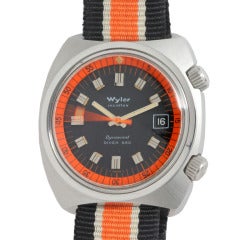 Vintage Wyler Stainless Steel Incaflex Dynawind Diver 660 Wristwatch circa 1970s