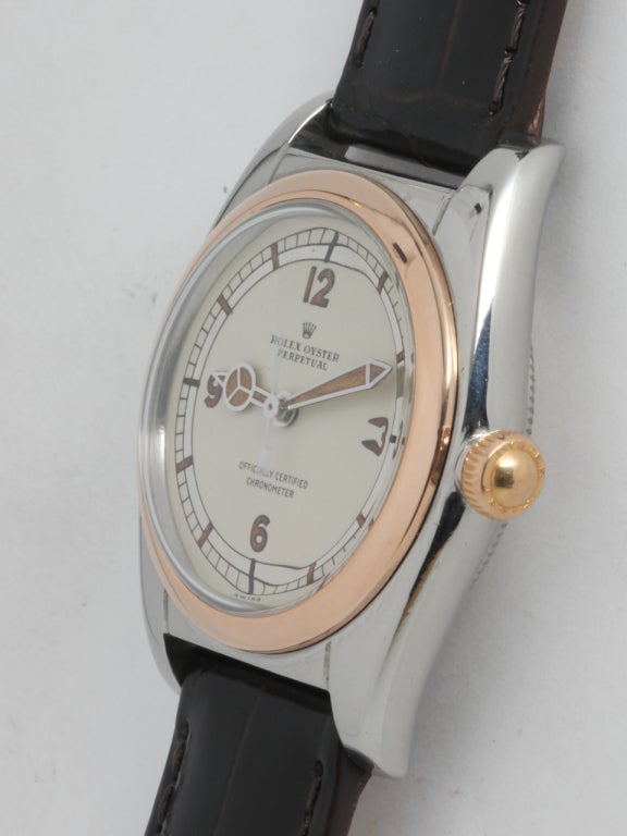 Rolex Stainless Steel and Rose Gold Bubbleback Wristwatch circa 1948 In Excellent Condition In West Hollywood, CA