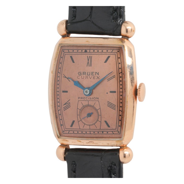 Gruen Rose Gold Curvex Wristwatch circa 1940s
