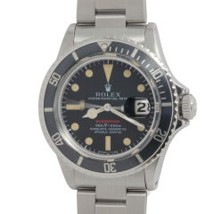 Vintage Rolex Stainless Steel Red Submariner Wristwatch Ref 1680 circa 1974