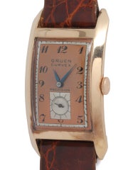 Vintage Gruen Rose Gold Curvex Wristwatch circa 1940s