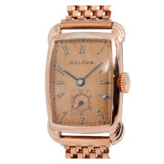 Bulova Rose Gilt Tonneau Wristwatch circa 1940s