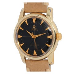 Vintage Omega Gold Shell Seamaster Wristwatch with Black Dial circa 1950s