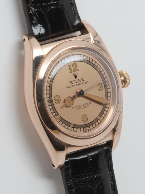 Rolex Rose Gold Bubbleback Wristwatch circa 1940s
