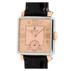 Vintage Rolex Stainless Steel and Rose Gold Square Wristwatch circa 1940s